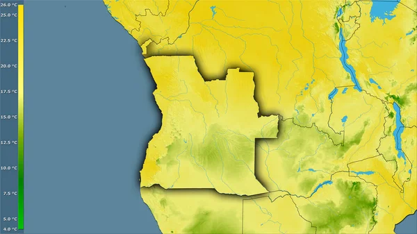 Średnia Temperatura Najcieplejszego Kwartału Obszarze Angoli Projekcji Stereograficznej Legendą Surowa — Zdjęcie stockowe