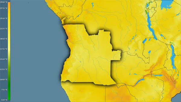 Średnia Temperatura Najcieplejszego Kwartału Obszarze Angoli Projekcji Stereograficznej Legendą Surowa — Zdjęcie stockowe