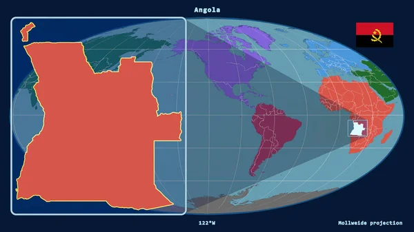 Zoomed Vista Angola Contorno Con Linee Prospettiche Contro Una Mappa — Foto Stock