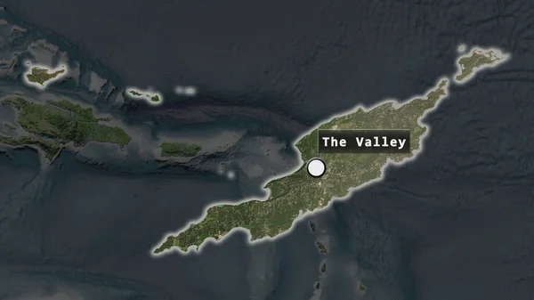 首都ポイントとその周辺の運命地図上のラベルとアンギラのハイライトエリア 衛星画像 — ストック写真