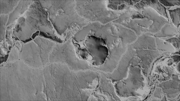 Placche Tettoniche Confinano Con Mappa Scala Grigi Delle Aree Adiacenti — Foto Stock