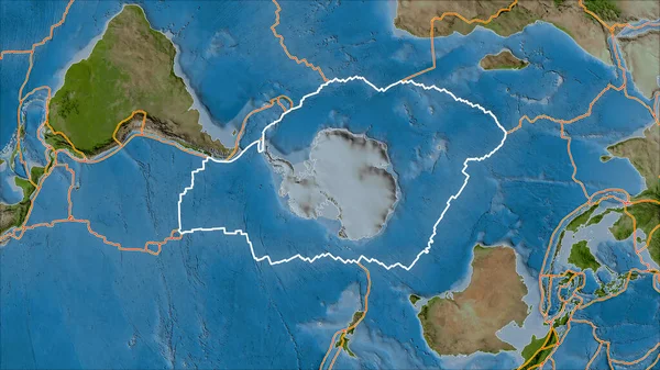 Obrys Tektonické Desky Antarktidy Ohraničení Přilehlých Desek Družici Mapa Projekci — Stock fotografie