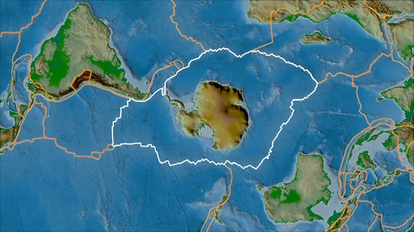 Очерченная Антарктическая Тектоническая Плита Границы Соседних Плит Физической Карте Проекции — стоковое фото