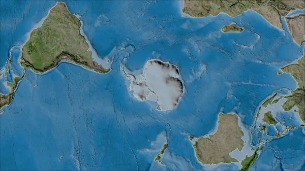 Quartieri Della Placca Tettonica Antartica Sulla Mappa Satellitare Nella Proiezione — Foto Stock