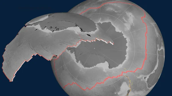 Piastra Tettonica Antartica Estrusa Presentata Contro Globo Mappa Dell Elevazione — Foto Stock