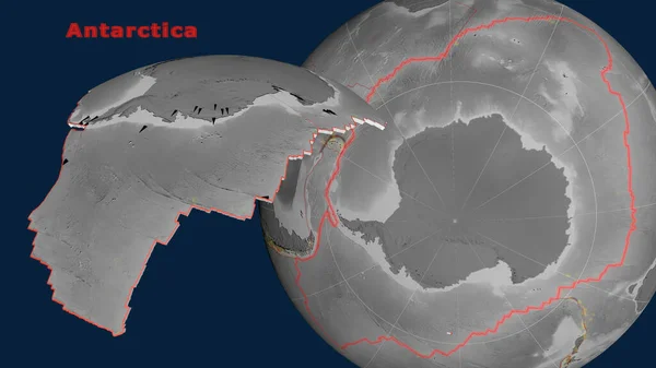 Placa Tectônica Antártica Descrita Extrudida Apresentada Contra Globo Mapa Elevação — Fotografia de Stock