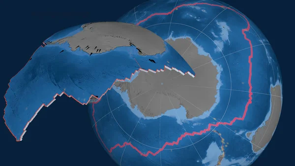 Plaque Tectonique Antarctique Extrudée Présentée Contre Globe Topographie Bathymétrie Carte — Photo