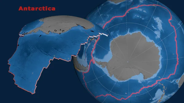 Plaque Tectonique Antarctique Décrite Extrudée Présentée Contre Globe Topographie Bathymétrie — Photo