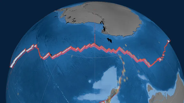 Placa Tectónica Antártida Extrudida Globo Topografia Batimetria Colorido Mapa Elevação — Fotografia de Stock