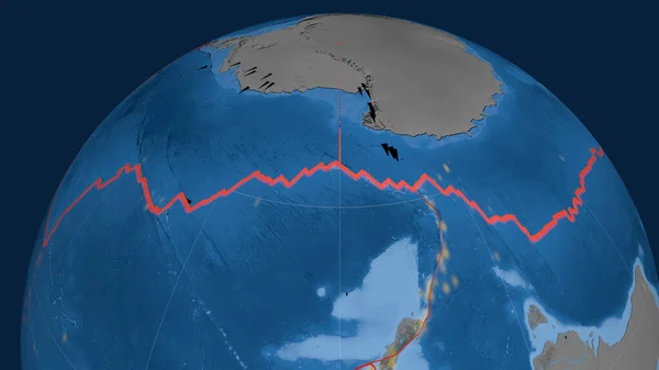 Plaque Tectonique Antarctique Dessinée Sur Globe Topographie Bathymétrie Carte Altitude — Photo