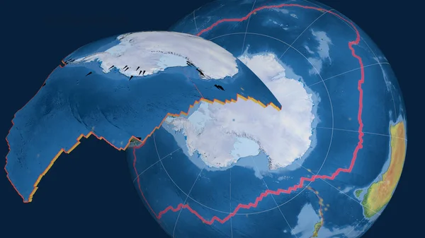 Antarctica Tektonische Plaat Geëxtrudeerd Gepresenteerd Tegen Wereldbol Topografische Kaart Van — Stockfoto