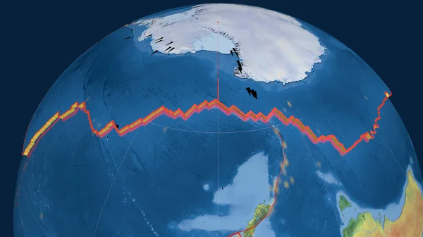 Plaque Tectonique Antarctique Extrudée Sur Globe Carte Topographique Terre Naturelle — Photo