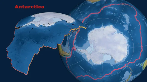 Plaque Tectonique Antarctique Décrite Extrudée Présentée Contre Globe Carte Topographique — Photo