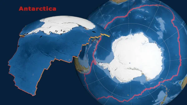 Placa Tectónica Antártica Descrita Extruida Presentada Contra Globo Terráqueo Imágenes — Foto de Stock