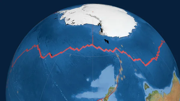 Plaque Tectonique Antarctique Dessinée Sur Globe Imagerie Satellite Rendu — Photo