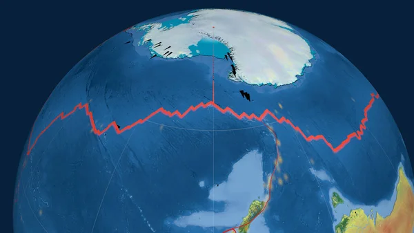 Plaque Tectonique Antarctique Dessinée Sur Globe Carte Topographique Rendu — Photo