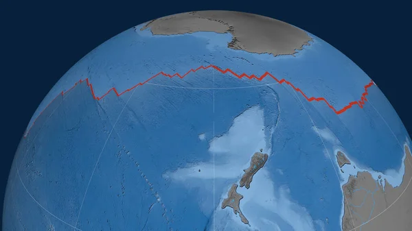 Placa Tectónica Antártica Delineada Globo Topografia Batimetria Colorido Mapa Elevação — Fotografia de Stock