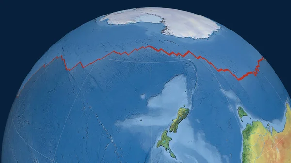 Placa Tectónica Antártica Delineada Globo Mapa Topográfico Natural Terra Renderização — Fotografia de Stock