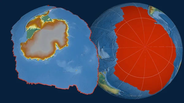 Plaque Tectonique Antarctique Extrudée Présentée Contre Globe Carte Topographique Relief — Photo