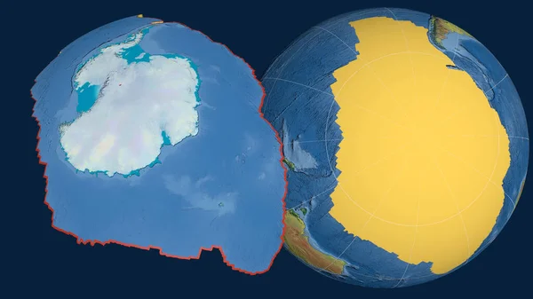 Placa Tectônica Antártida Extrudida Apresentada Contra Globo Mapa Topográfico Renderização — Fotografia de Stock