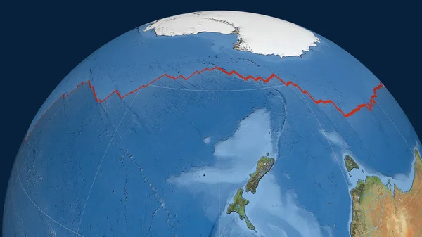 Plaque Tectonique Antarctique Dessinée Sur Globe Imagerie Satellite Rendu — Photo