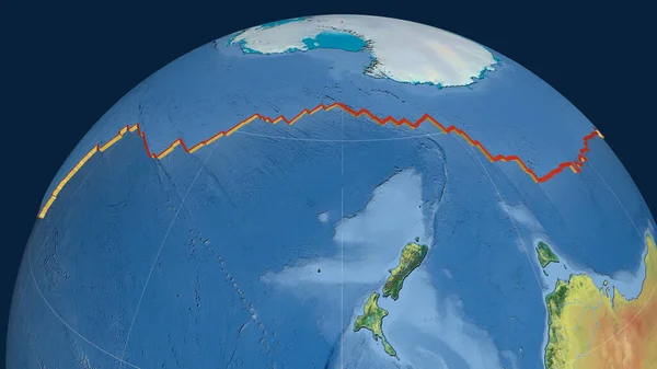 Piastra Tettonica Antartica Estrusa Sul Globo Mappa Topografica Rendering — Foto Stock