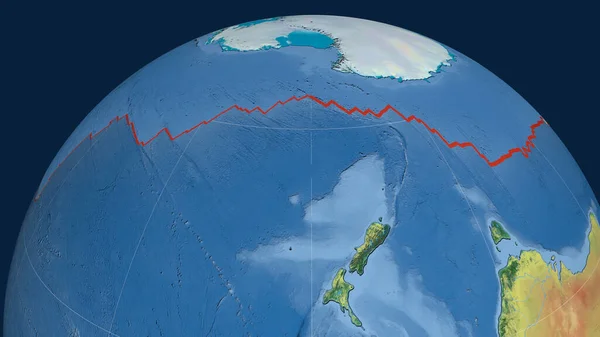 Placa Tectónica Antártica Delineada Globo Mapa Topográfico Renderização — Fotografia de Stock