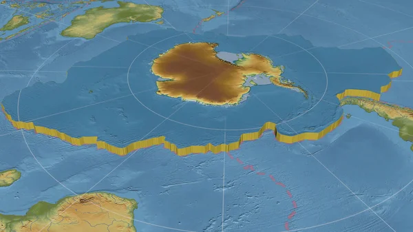 Plaque Tectonique Antarctique Agrandie Extrudée Tournée Vers Nord Carte Physique — Photo