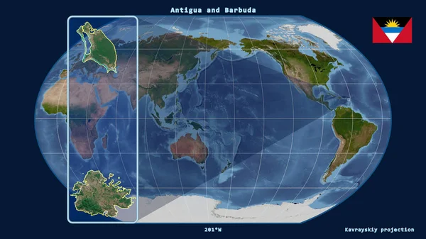 Vergrößerte Ansicht Von Antigua Und Barbuda Mit Perspektivischen Linien Gegen — Stockfoto