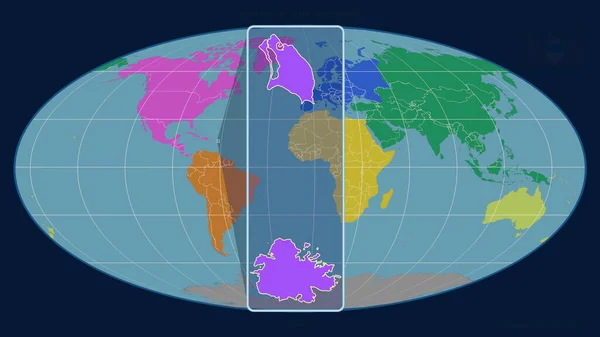 Antigua Barbuda Mollweide Projection 글로벌 지도에 선으로 윤곽을 잡았다 중심이다 — 스톡 사진