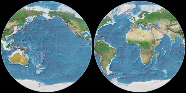 Světová Mapa Projekci Apian Soustředila 170 Západní Délky Satelitní Snímky — Stock fotografie