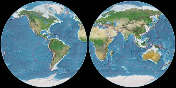 Mapa Del Mundo Proyección Apian Centrado Longitud Oeste Imágenes Satelitales — Foto de Stock