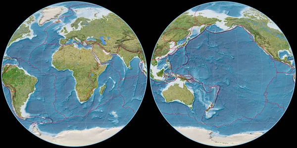 Světová Mapa Projekci Apian Soustředila Východní Délky Satelitní Snímky Kompozit — Stock fotografie