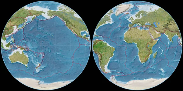 World Map Apian Projection Centered 170 West Longitude Satellite Imagery — Stock Photo, Image