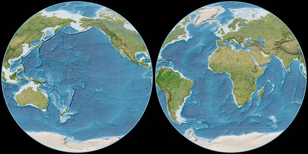 Světová Mapa Projekci Apian Soustředila 170 Západní Délky Satelitní Snímky — Stock fotografie