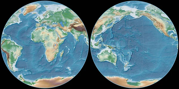 Mapa Świata Projekcji Apian Skupiona Wschodniej Długości Geograficznej Kolorowy Cień — Zdjęcie stockowe