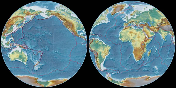 Světová Mapa Projekci Apian Soustředila 170 Západní Délky Topografická Reliéfní — Stock fotografie