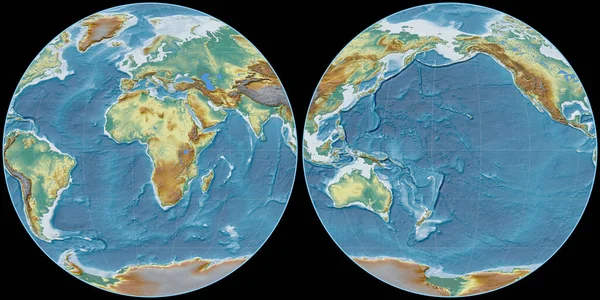 Mapa Świata Projekcji Apian Skupiona Wschodniej Długości Geograficznej Topograficzna Mapa — Zdjęcie stockowe