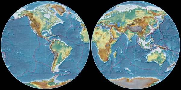 Světová Mapa Projekci Apian Soustředila Západní Délky Topografická Reliéfní Mapa — Stock fotografie