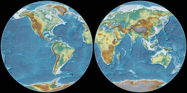 Mapa Del Mundo Proyección Apian Centrado Longitud Oeste Mapa Topográfico — Foto de Stock