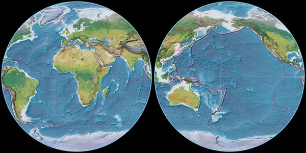 Světová Mapa Projekci Apian Soustředila Východní Délky Hlavní Fyziografické Krajinné — Stock fotografie