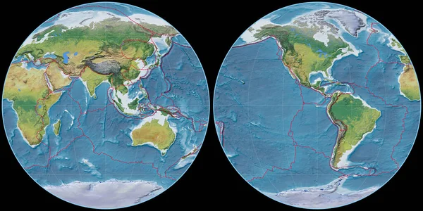 Carte Monde Dans Projection Apian Centrée Sur Longitude Est Principales — Photo