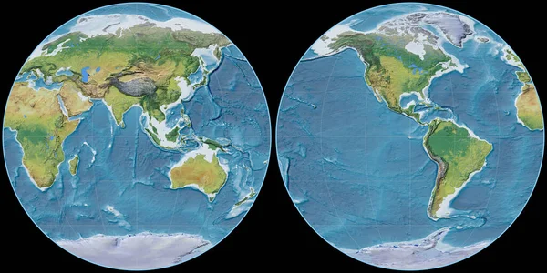Světová Mapa Projekci Apian Soustředila Východní Délky Hlavní Fyziografické Krajinné — Stock fotografie