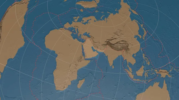 Arabiann Tectonic Plate Overview Global Grayscale Elevation Map Azimuthal Equifar — 스톡 사진