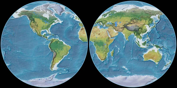 Карта Мира Апиевой Проекции Сосредоточена Западной Долготе Основные Физиографические Особенности — стоковое фото