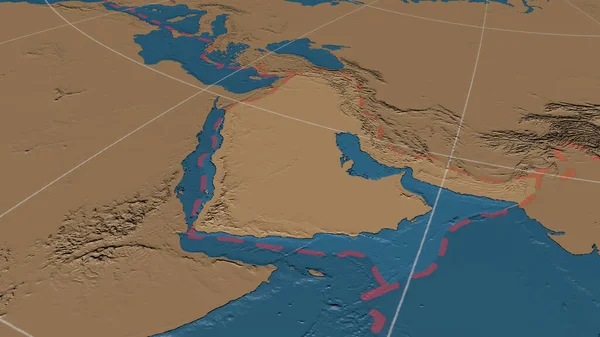 Placa Tectónica Arabiann Amplió Amplió Mapa Global Elevación Escala Grises — Foto de Stock