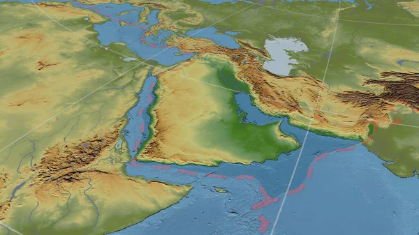 Plaque Tectonique Arabiann Agrandie Agrandit Carte Physique Globale Des Couleurs — Photo