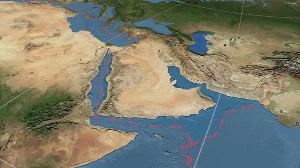 Placca Tettonica Araba Ingrandito Ampliato Immagini Satellitari Globali Nella Proiezione — Foto Stock