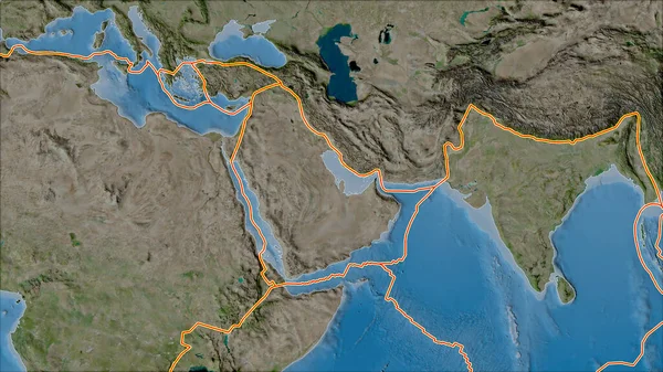 Тектонічні Плити Межують Карті Супутника Районами Прилеглими Території Аравійської Плити — стокове фото