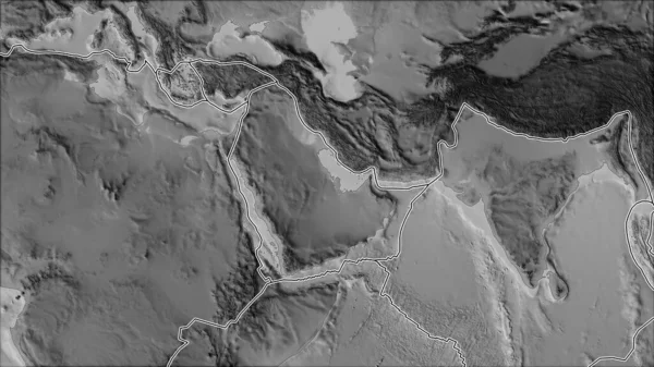 Tectonic Plates Borders Grayscale Map Areas Adjacent Arabian Plate Area — Stock Photo, Image